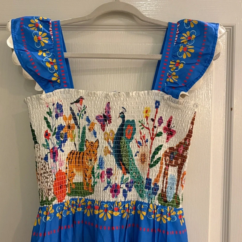 THML Tropical Animal Print Smocked Midi Dress Small Anthropologie NWT - Picture 7 of 16